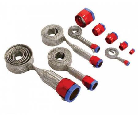 Chevy Hose Cover Kit, Universal, Stainless Steel, With Red & Blue Clamps