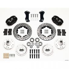Chevy Wilwood Front Disc Brake Kit, Drop Spindle, Black Anodize Caliper, SRP Drilled & Slotted Rotor,11.00", Forged Dynalite Pro Series 55-57
