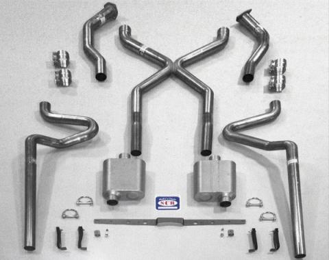 Chevy SCR "X" Quickflow Performance Dual 2-1/2" Exhaust System, For Use With 3/4 Length Shorty Headers & Spring Pocket kit, Aluminized, Small Block, 1955-1957