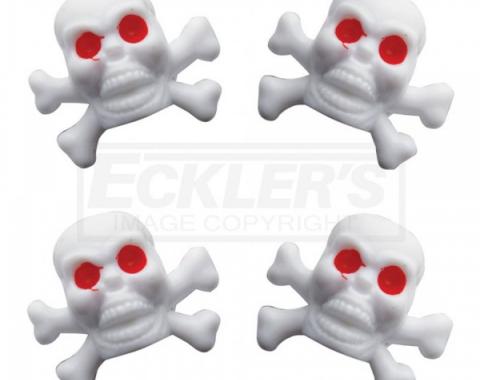 Full Size Chevy Valve Stem Caps, Skull, White, 1949-1954