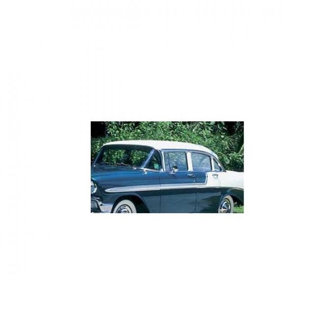 Chevy Door Glass, Installed In Lower Channel, Tinted, 4-Door Sedan & Wagon, Left, Front, 1955-1957