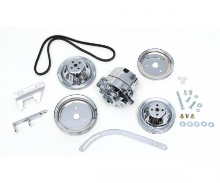 Chevy Alternator Conversion Kit, Small Block, Single Groove Pulleys, For Cars With Short Water Pump & Stock Exhaust Manifolds, 1955-1957