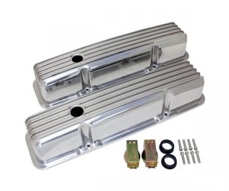 Polished Aluminum Chevy Small Block 283-400 Tall Valve Covers, Full Finned, 1958-1986