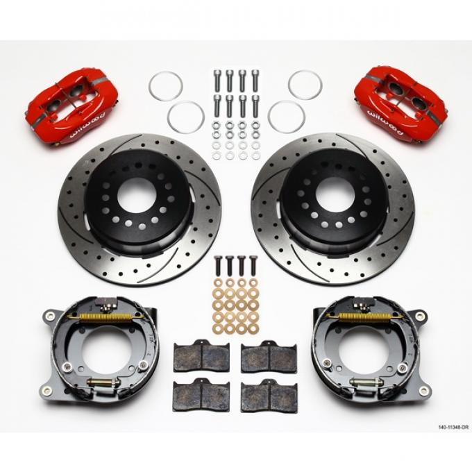 Chevy Rear Parking Brake Kit, Dynalite Pro Series, 12.19" SRP Drilled & Slotted Rotor, 1955-1957