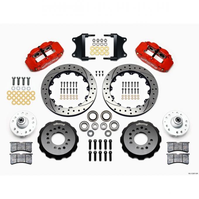 Chevy Front Disc Brake Kit, Drop Spindle, Red Powder Coat Caliper, SRP Drilled & Slotted Rotor,12.88", Wilwood Forged Superlite 6R Big Brake Series 55-57