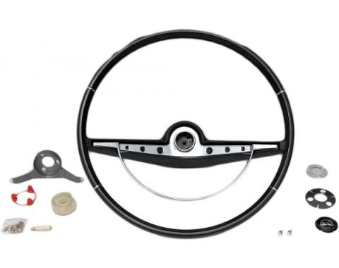 Full Size Chevy Complete Steering Wheel Assembly, Black, Impala Non-SS, 1963