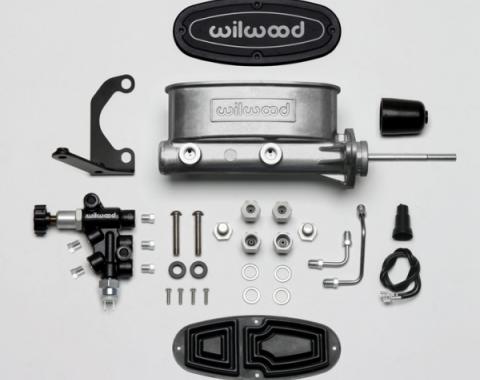 Chevy Wilwood Master Cylinder Kit, Bare Aluminum Tandem, with Bracket & Valve, 15/16" Bore 1955-1957