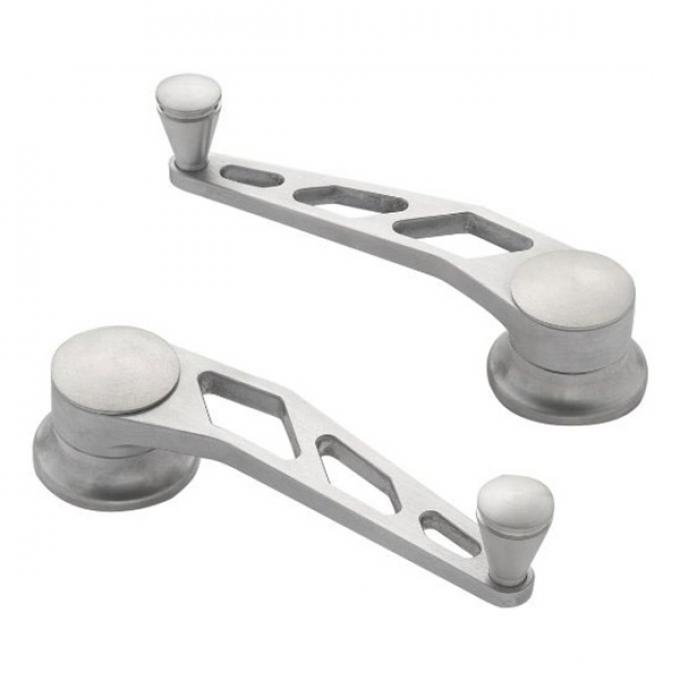 Window Crank Handles, Lokar Windowed Billet Aluminum, Pair, Brushed, GM 1949-1954