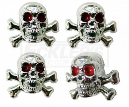 Full Size Chevy Valve Stem Caps, Skull, Chrome, 1949-1954