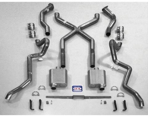 Chevy SCR "X" Quickflow Performance Dual 2-1/2" Exhaust System, With Corner Exit Tailpipes, For Use With 3/4 Length Shorty Headers, Small Block Stainless Steel, 1955-1957