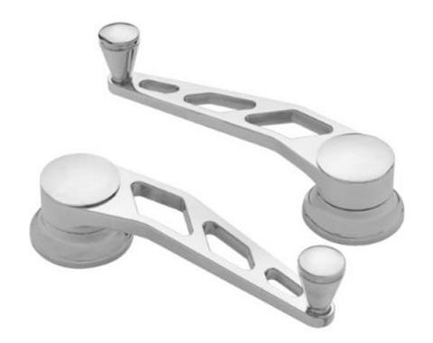 Window Crank Handles, Lokar Windowed Billet Aluminum, Pair, Polished, GM 1955-1957