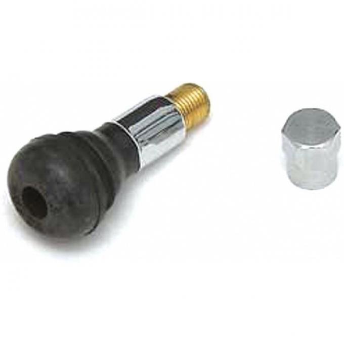 Full Size Chevy Valve Stem, Chrome, With Cap, 1958-1972