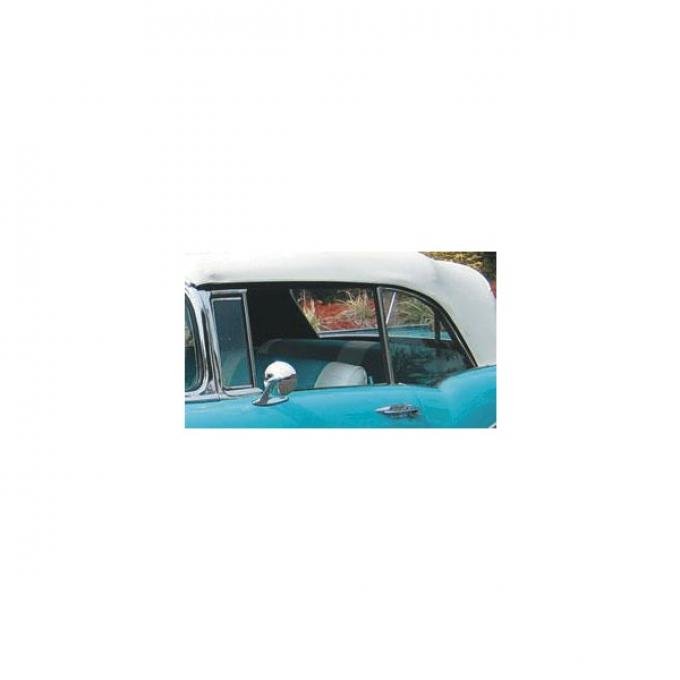Chevy Quarter Glass, Installed In Frame, Clear, Convertible, Left, 1955-1957