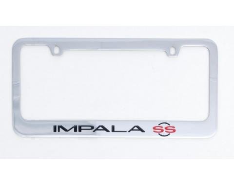 Full Size Chevy License Plate Frame, Chrome, With Engraved Impala Script & SS Logo, 1963-1964