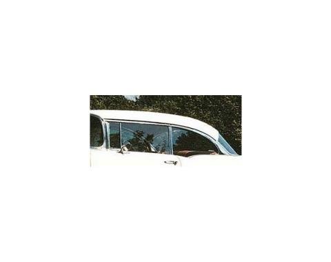 Chevy Quarter Glass, Installed In Frame, Clear, 2-Door Hardtop, Left, 1955-1957