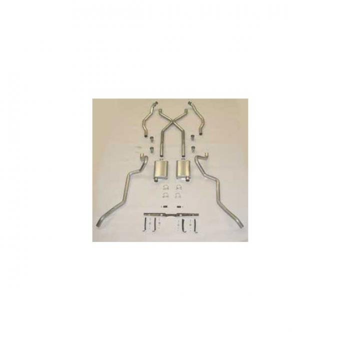 Chevy SCR "X" Quickflow Performance Dual 2-1/2" Exhaust System, For Use With 2" Rams Horn Exhaust Manifolds & Rear Spring Pocket Kit, Aluminized, 1955-1957