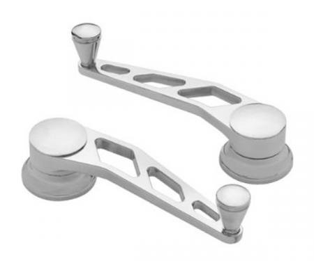 Window Crank Handles, Lokar Windowed Billet Aluminum, Pair, Polished, GM 1955-1957