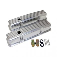 Polished Aluminum Chevy Small Block 283-400 Tall Valve Covers, Full Finned, 1958-1986