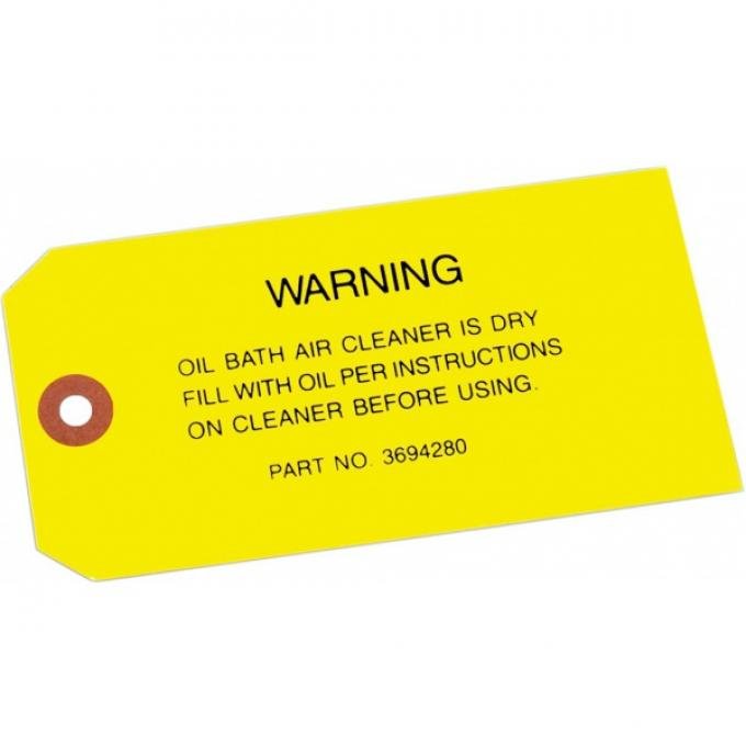Chevy Air Cleaner Warning Tag, Oil Bath, 6-Cylinder, 1950-1954