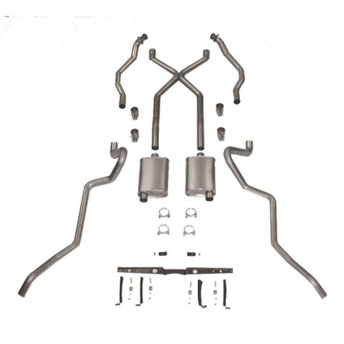 Chevy SCR "X" Turbo Performance Dual Exhaust System, 2-1/2"For Use With 2" Rams Horn Exhaust Manifolds & Rear Pocket Kit, Small Block Stainless Steel, 1955-1957