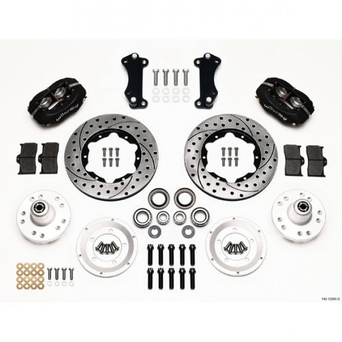Chevy Wilwood Front Disc Brake Kit, Drop Spindle, Black Anodize Caliper, SRP Drilled & Slotted Rotor,11.00", Forged Dynalite Pro Series 55-57