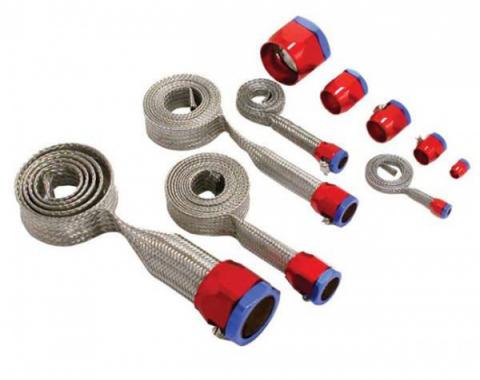 Chevy Hose Cover Kit, Universal, Stainless Steel, With Red & Blue Clamps