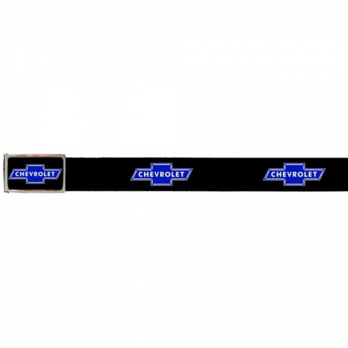 Web Belts, Up to 28'' Waist, Chevy Blue Bowtie Logo, Logo On Belt