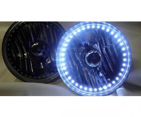 Chevy Headlight, 7 Inch Round Blackout With Single Color White LED Halo, 1949-1954