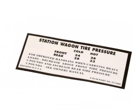 Chevy Tire Pressure Decal, Station Wagon, 1950-1954