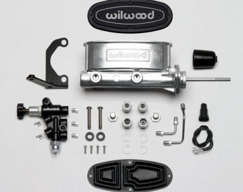Chevy Wilwood Master Cylinder Kit, Tandem, Ball Burnished Aluminum, with Bracket & Valve, 15/16" Bore 1955-1957