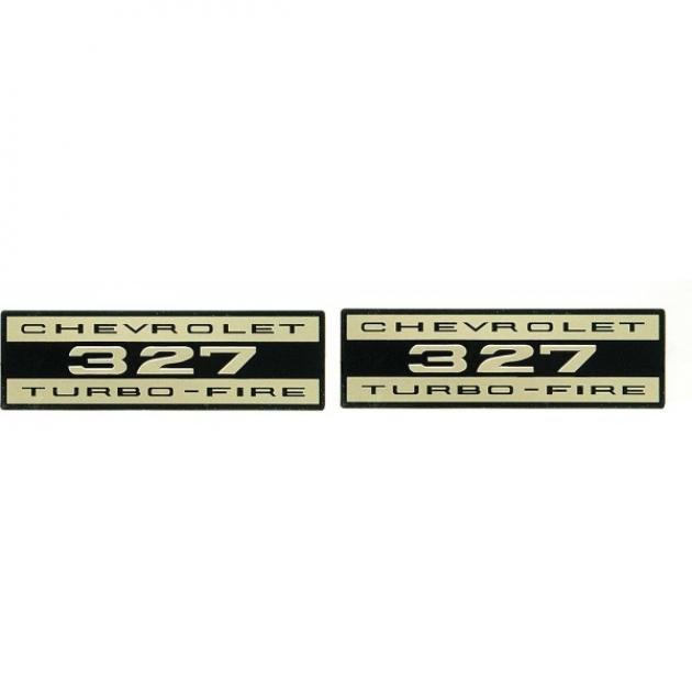 Full Size Chevy Valve Cover Decals, 327ci TurboFire, Embossed Aluminum