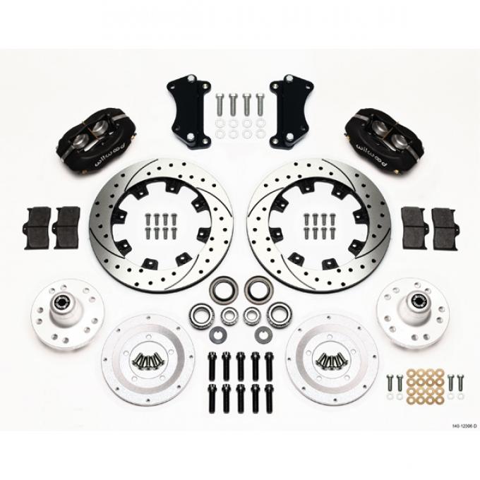 Chevy Wilwood Front Disc Brake Kit, Drop Spindle, Black Anodize Caliper, SRP Drilled & Slotted Rotor,12.19", Forged Dynalite Big Break Series 55-57