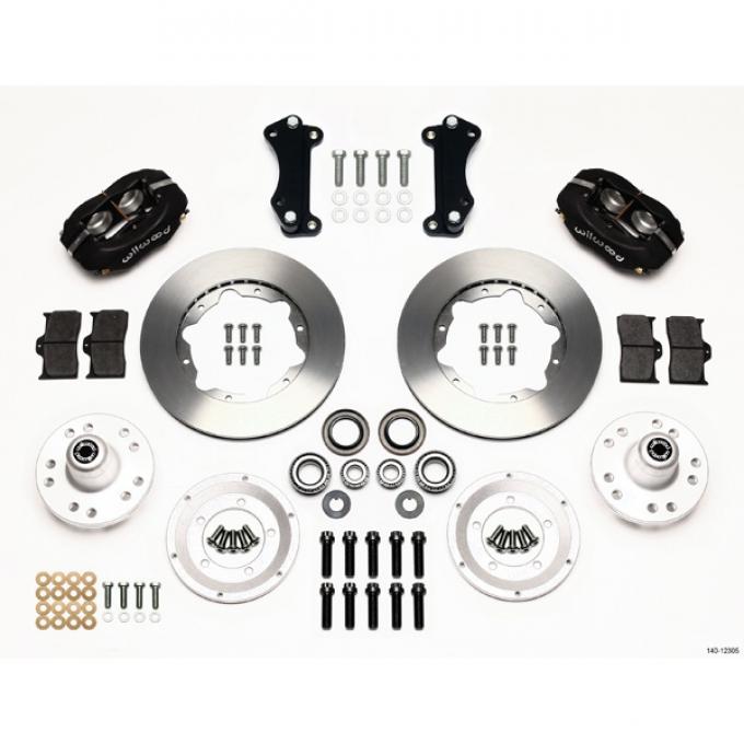 Chevy Wilwood Front Disc Brake Kit, Drop Spindle, Black Anodize Caliper, Plain Face Rotor,11.00",  Forged Dynalite Pro Series 55-57