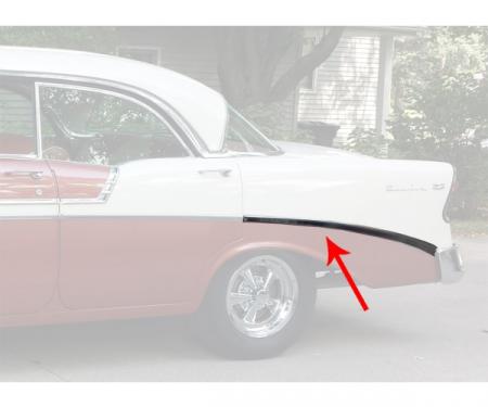 Chevy Rear Quarter Panel Molding, Bel Air, Left, For 4-Door Hardtop, Show Quality, 1956