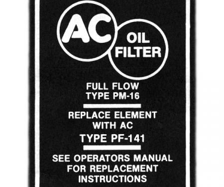 Full Size Chevy Oil Filter Decal, Canister PF141, 1958-1964