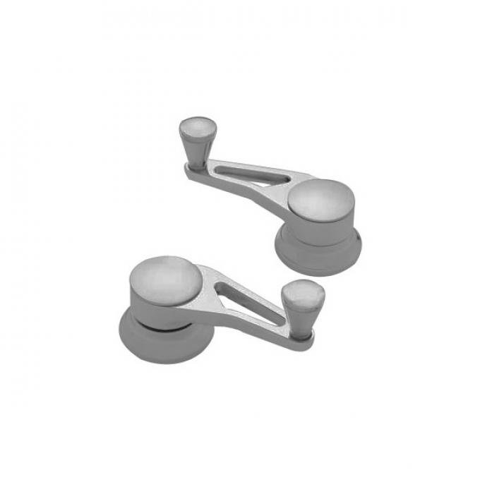 Vent Window Crank Handles, Lokar Windowed Billet Aluminum, Pair, Brushed, GM 1949-1954