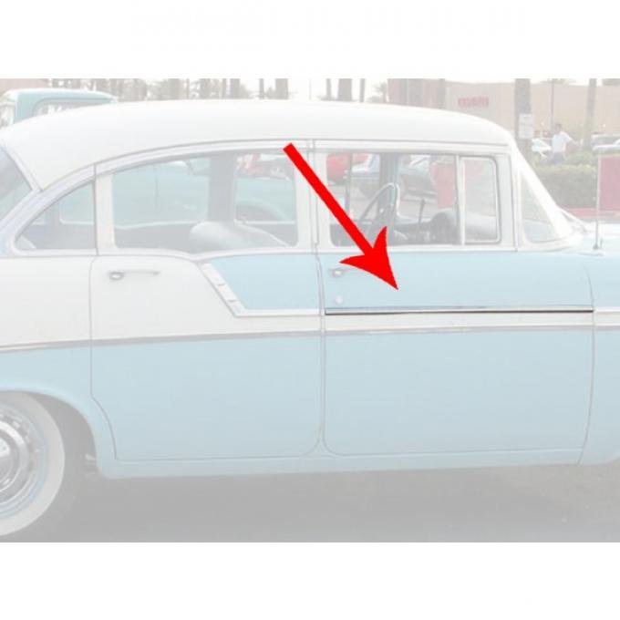 Chevy Front Door Molding, Bel Air, Left Lower Or Right Upper, For 4-Door Sedan Or Wagon, Show Quality, 1956