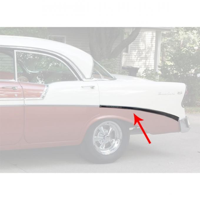 Chevy Rear Quarter Panel Molding, Bel Air, Left, For 4-Door Hardtop, Show Quality, 1956