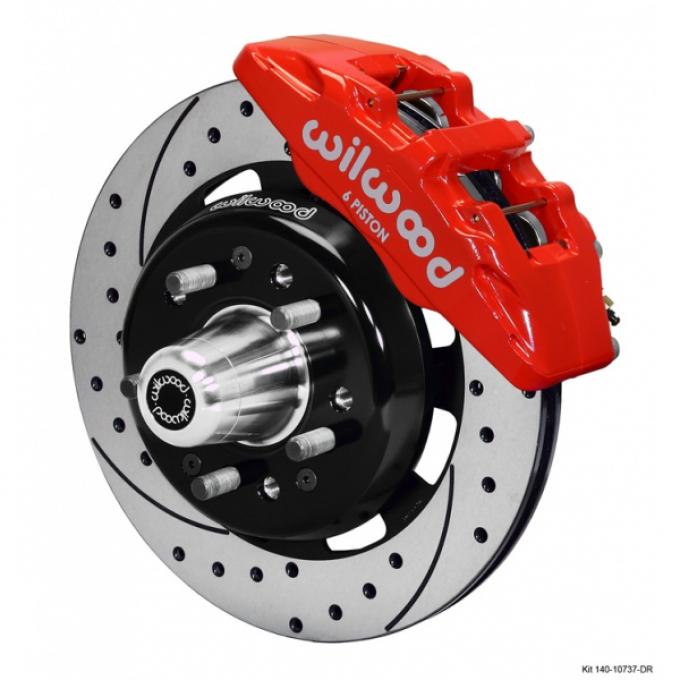 Chevy Wilwood Dynapro 6 Big Brake Front Disc Brake Kit, Red Powder Coat 6-Piston Caliper, SRP Drilled & Slotted Rotor,12.19", 1955-1957