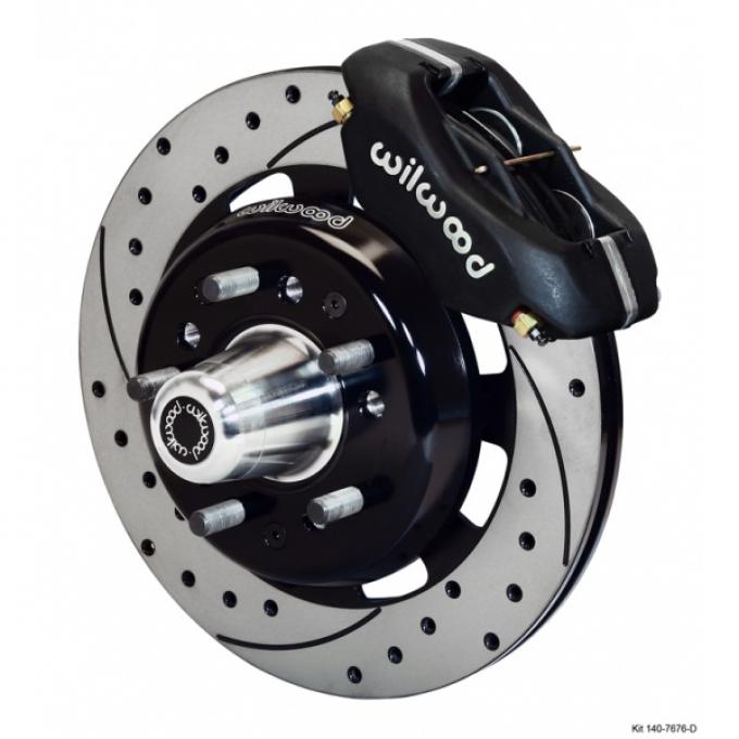 Chevy Wilwood Big Brake Front Disc Brake Kit, Black Anodize 4-Piston Caliper, SRP Drilled & Slotted Rotor, 12.19" Forged Dynalite Pro Series 1955-1957