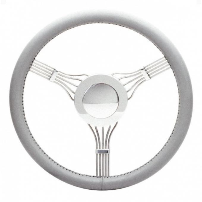 Chevy Banjo Steering Wheel With Horn Button - Light Grey, Flaming River 1949-1954