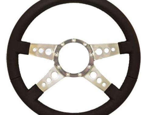 Full Size Chevy Steering Wheel, Volante S9, Black Leather, 1958-1984