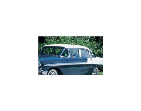 Chevy Door Glass, Installed In Lower Channel, Clear, 4-DoorSedan & Wagon, Left, Front, 1955-1957