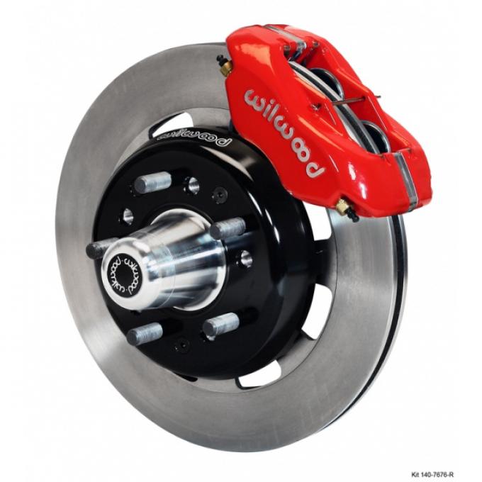 Chevy Wilwood Big Brake Front Disc Brake Kit, Red Powder Coat 4-Piston Caliper, Plain Face Rotor,12.19", Forged Dynalite Pro Series 1955-1957