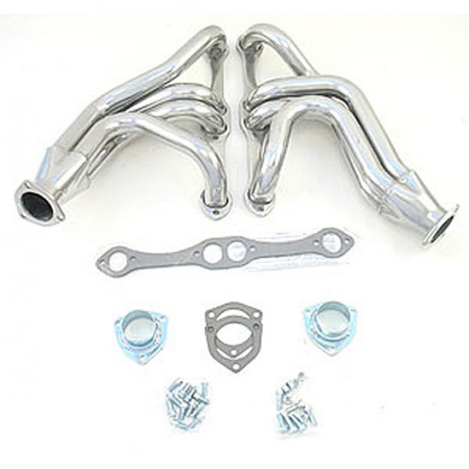 Chevy Exhaust Headers, Steel With Silver Ceramic Coated Finish, 1955-1957
