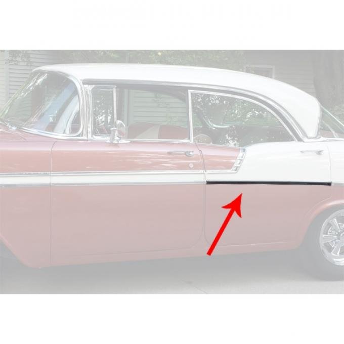 Chevy Rear Door Molding, Bel Air, Left, For 4-Door Hardtop, Show Quality, 1956