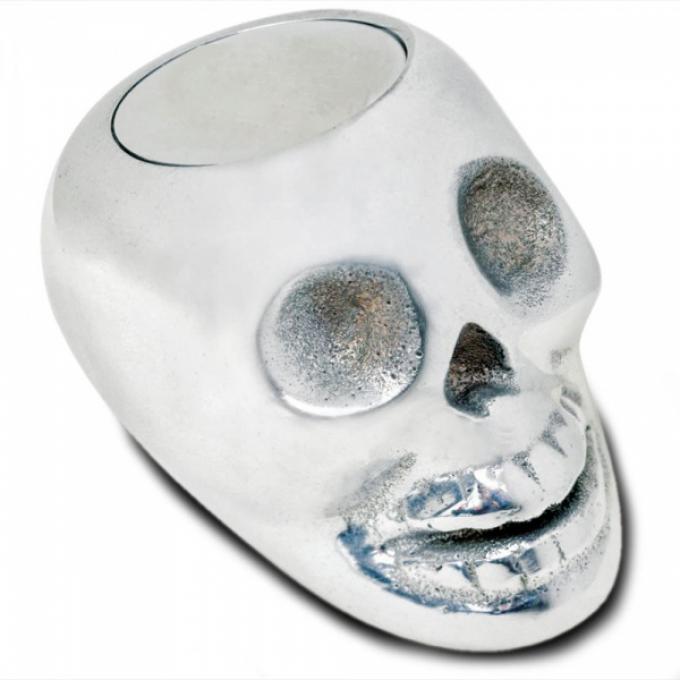 Shift Knob, Lokar, Polished Aluminum Skull, Plain Push Button, Universal Automatic Transmission