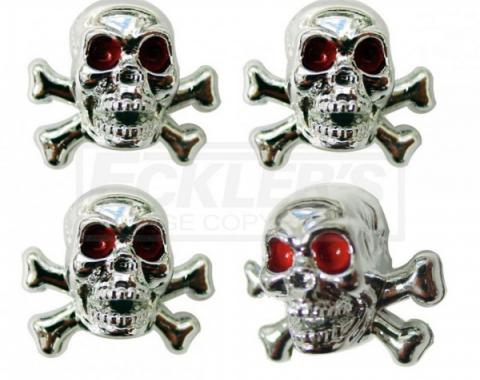 Full Size Chevy Valve Stem Caps, Skull, Chrome, 1949-1954