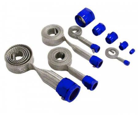 Chevy Hose Cover Kit, Universal, Stainless Steel, With Blue Clamps