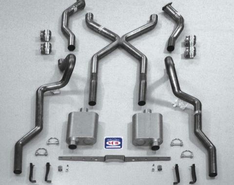 Chevy SCR "X" Quickflow Performance Dual 2-1/2" Exhaust System, For Use With 3/4 Length Shorty Headers, Stainless Steel, Small Block, 1955-1957